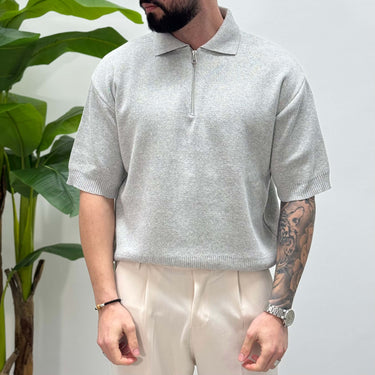 Polo cropped grigia con cerniera mezza manica - FLAG STORE